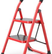 SHOWAY 2 Step Ladder Folding Step Stool Stepladders with Anti-Slip and Wide Pedal for Home and Kitchen Use Space Saving (Red)-0